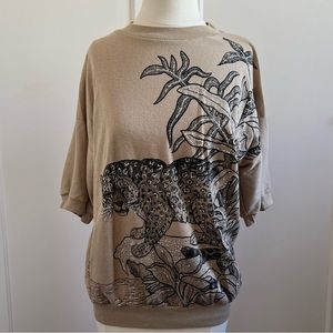 Vintage 80s Leopard Graphic Sparkle Top Medium